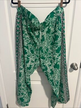 Lilly Pulitzer Size XXL Green & White Printed Wide-Leg Pants Plazzo